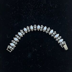 Vintage Gold-Tone White Faux Pearl Book Link Bracelet